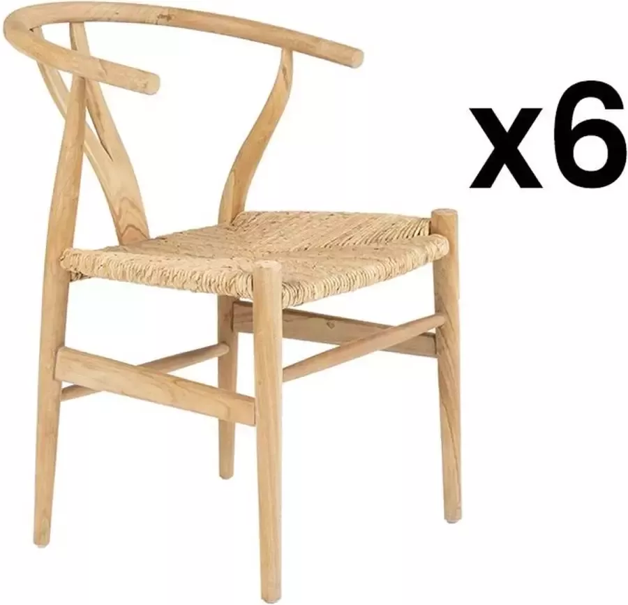 Vente-unique Set van 6 stoelen van teakhout en riet naturel POGIANA L 53 cm x H 77 cm x D 63 cm - Foto 3