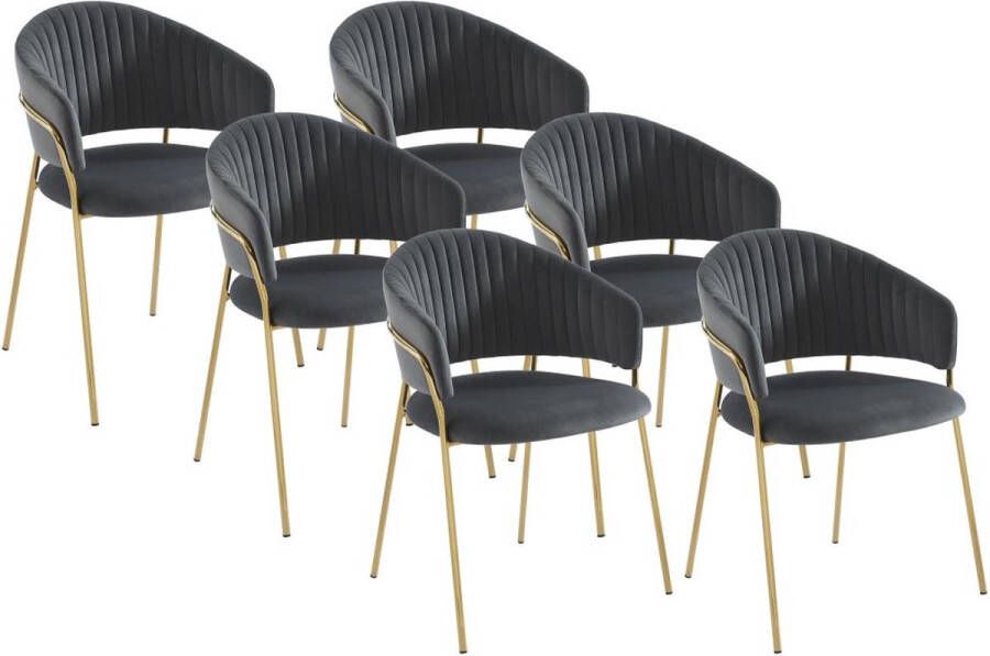 Pascal Morabito Set van 6 stoelen van velours en goudkleurig metaal Grijs MADOLIA van L 55 cm x H 81 cm x D 55 cm