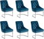 Pascal Morabito Set van 6 stoelen van velours en roestvrij staal Blauw en chroomkleurige poten PORILASO van L 59 cm x H 93 cm x D 68 cm - Thumbnail 2