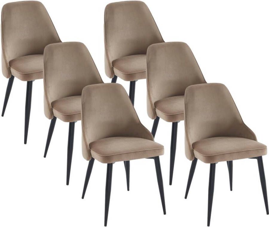 Vente-unique Set van 6 stoelen van velours en zwart metaal Beige EZRA L 53 cm x H 86 cm x D 59 cm
