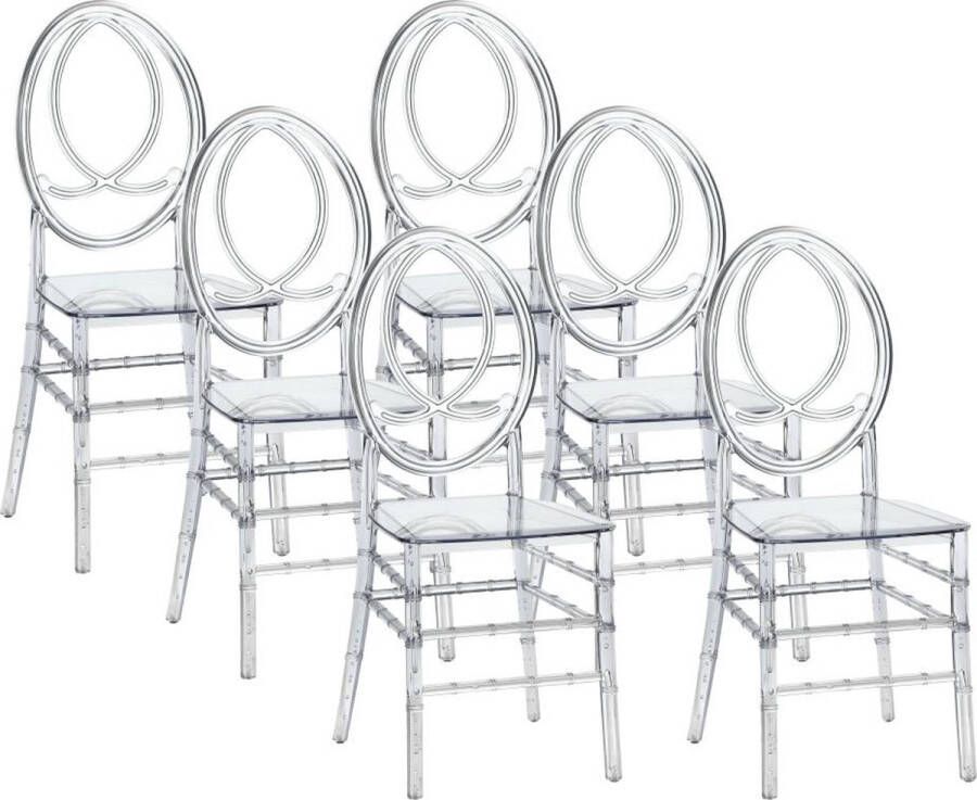 Set van 6 stoelen van vol polycarbonaat Kristalkleurig AMALINE L 38.5 cm x H 91.5 cm x D 53 cm