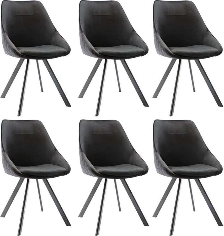 Set van 6 stoelen VIENNA Fluweel en metaal Zwart L 50 cm x H 83 cm x D 61 cm