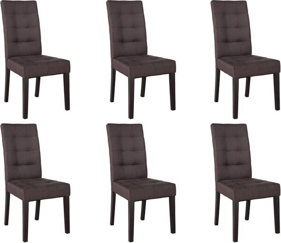 Vente-unique Set van 6 stoelen VILLOSA bruine stof & donker houten poten L 48 cm x H 100 cm x D 61 cm - Foto 3