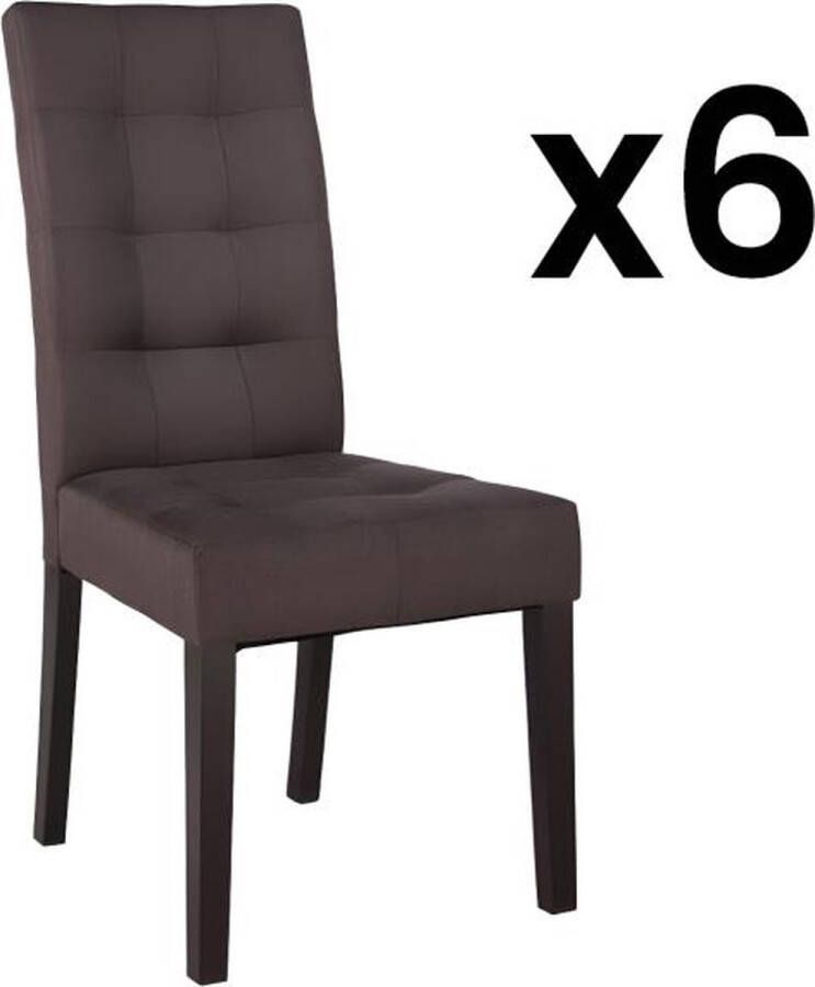 Vente-unique Set van 6 stoelen VILLOSA bruine stof & donker houten poten L 48 cm x H 100 cm x D 61 cm