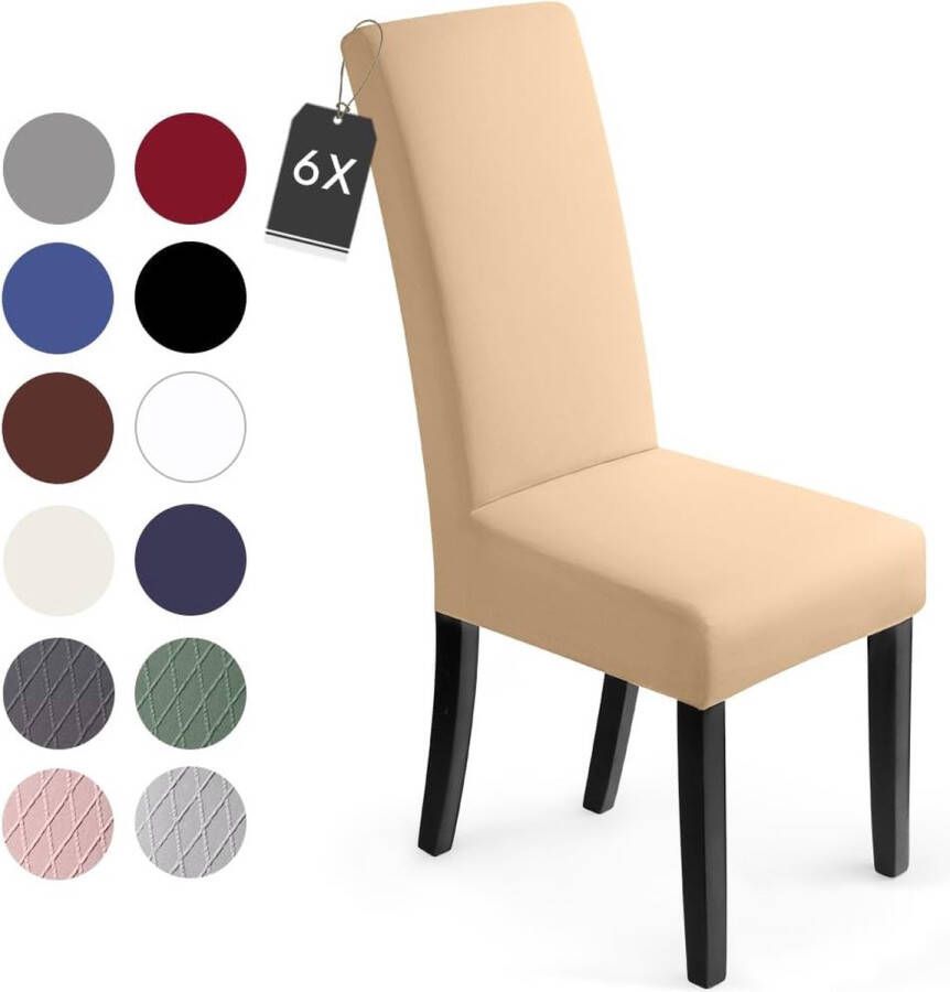 Set van 6 stoelhoezen stretch stoelhoezen elastische moderne hoes elastaan stretch hoezen stoelhoezen. bi-elastische stretchhoezen zeer onderhoudsvriendelijk en duurzaam universeel Natural Cream