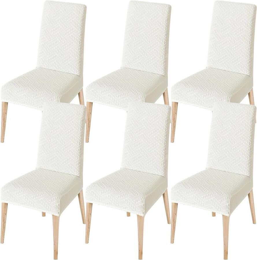 Set van 6 Stretch Eetkamerstoelhoezen Verwijderbare en Wasbare Slipcovers voor Eetkamerstoelen Beige