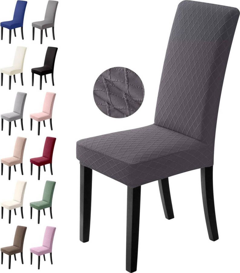 Set van 6 stretch stoelhoezen eetkamerstoelhoezen universele elastische hoezen wasbaar afneembaar voor hotel banket kantoor feestdecoratie (pak van 6 donkergrijs) L