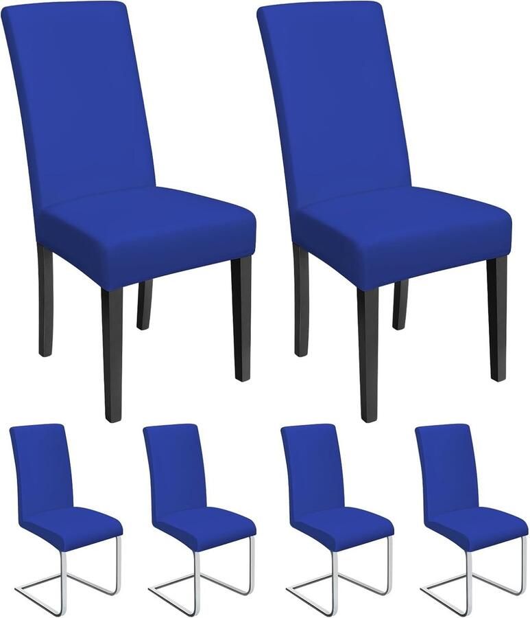 Set van 6 Stretch Stoelhoezen Universele Eetkamerstoelen Overtrekken Elastisch Wasbaar en Afneembaar Ideaal voor Hotel Kantoor Evenementen en Feestdecoratie Stoelhoes Blauw Maat L