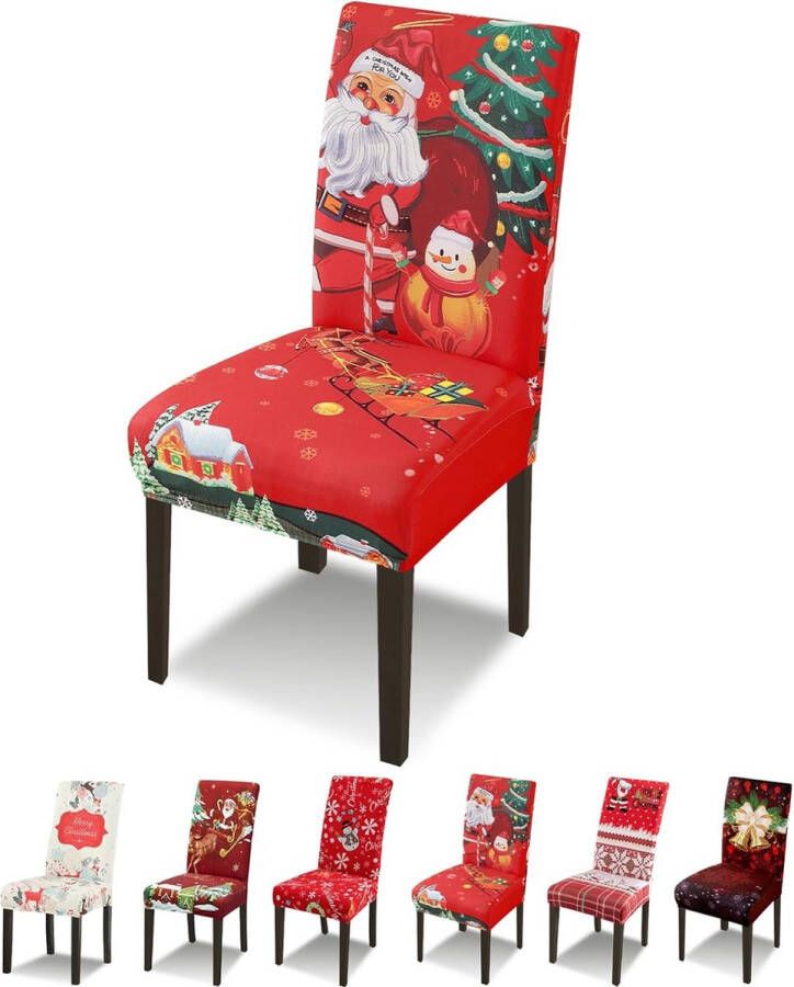 Set van 6 stretch stoelhoezen voor eetkamerstoelen wasbare afneembare stoelhoezen voor kerstfeest Kerstmis