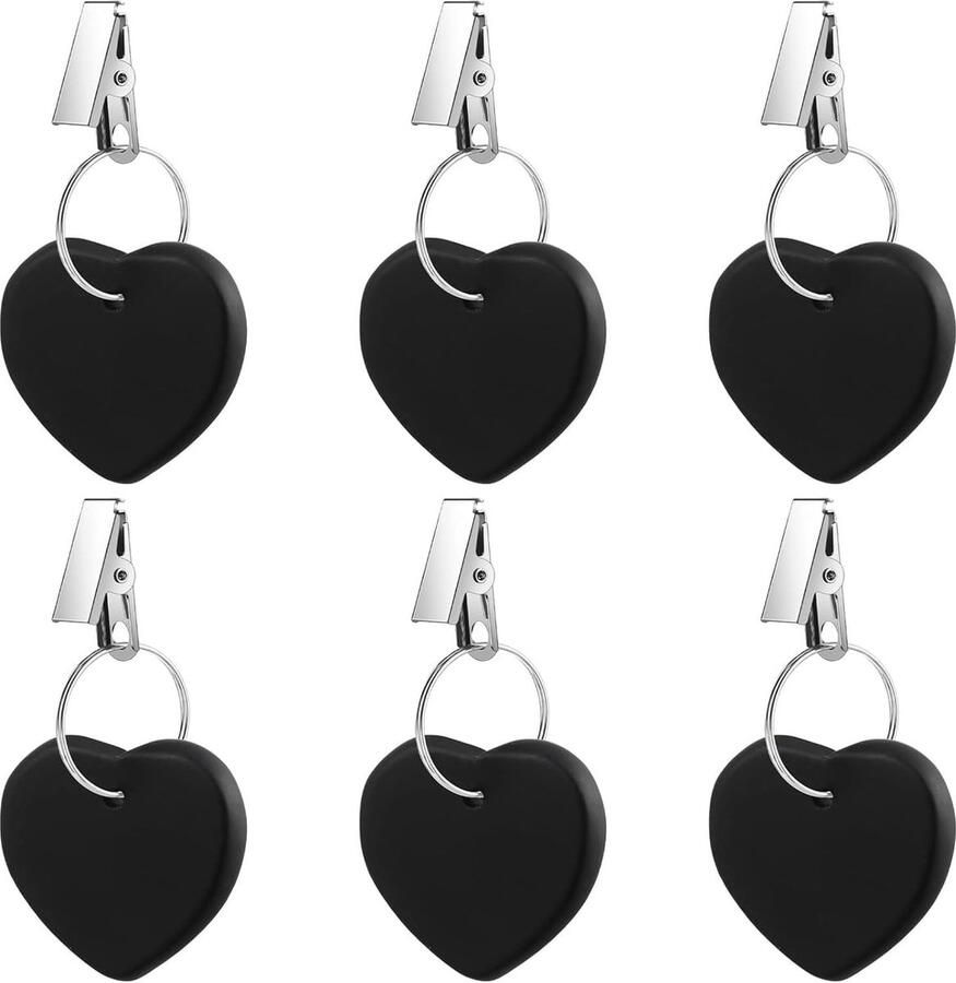 Set van 6 tafelkleedgewichten met clips hartvormige stenen tafelkleedclips tafelkleedgewicht voor buiten tafelkleedgewicht voor familie buitenfeest bruiloft tuin picknick (zwart)