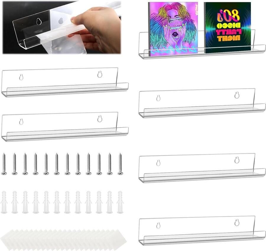 Set van 6 transparante acryl wandplanken fotoplanken voor vinylplaten woonkamer slaapkamer keuken badkamer kantoor