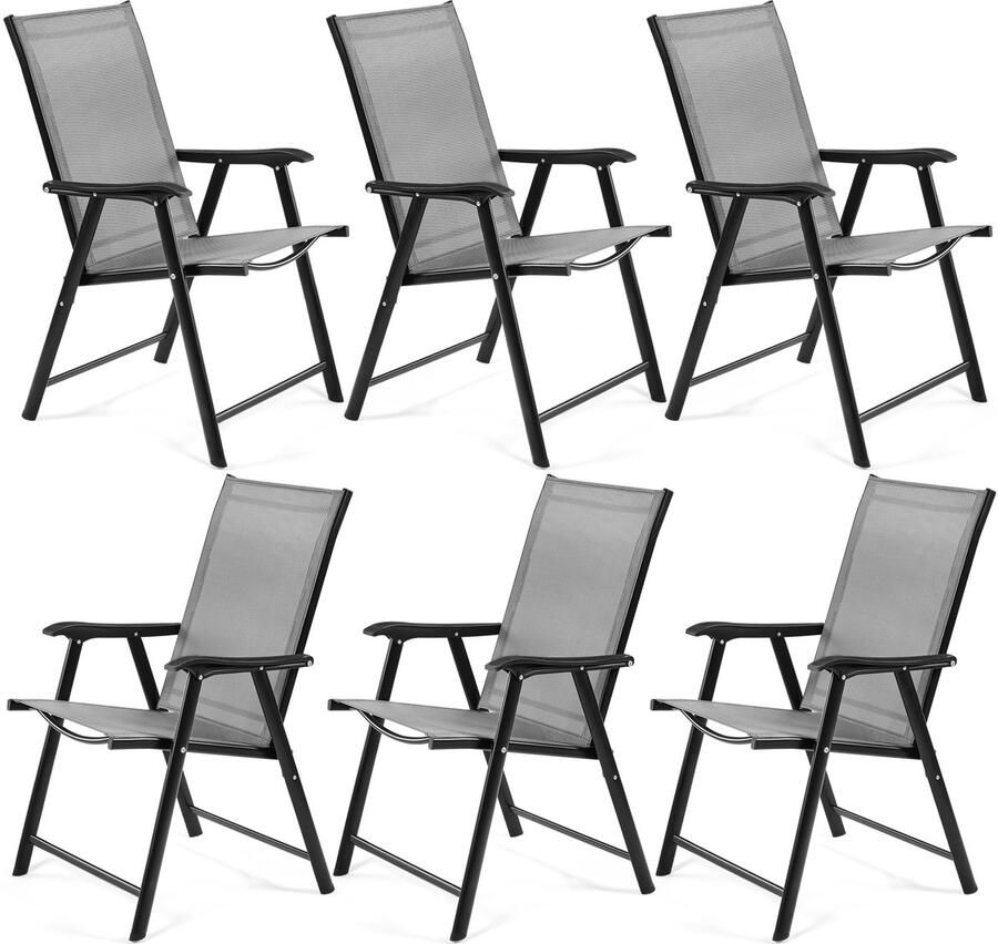 Set van 6 tuinstoelen hoge rugleuning klapstoelen terrasstoelen met rugleuning en armleuningen inklapbare outdoorstoelen eetkamerstoelen belastbaar tot 150 kg grijs