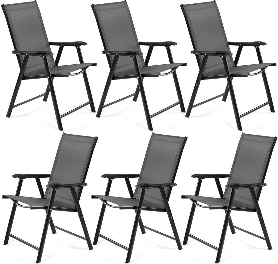 Set van 6 tuinstoelen hoge rugleuning klapstoelen terrasstoelen met rugleuning en armleuningen inklapbare outdoorstoelen eetkamerstoelen belastbaar tot 150 kg zwart