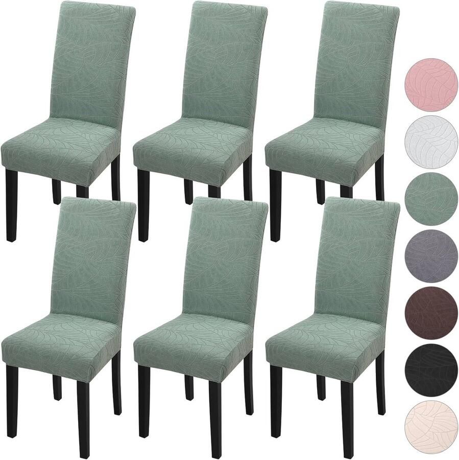 Set van 6 Universele Stoelhoezen Stretch Jacquard met Bladeren Afneembaar en Wasbaar Perfect voor Ceremonies Bruiloften en Huizen