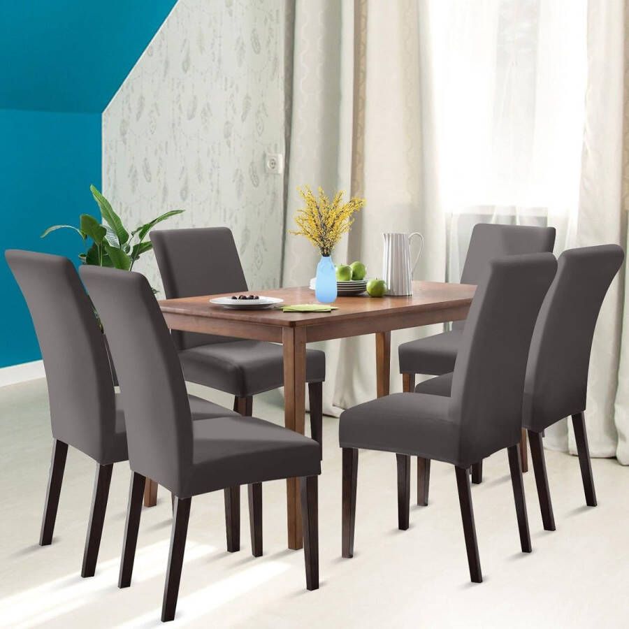 Set van 6 universele stretch stoelhoezen moderne stoelhoezen eetkamerstoelhoezen fluweel afneembaar wasbaar elastisch voor eetkamer banket bruiloft feesten decoratie donkergrijs