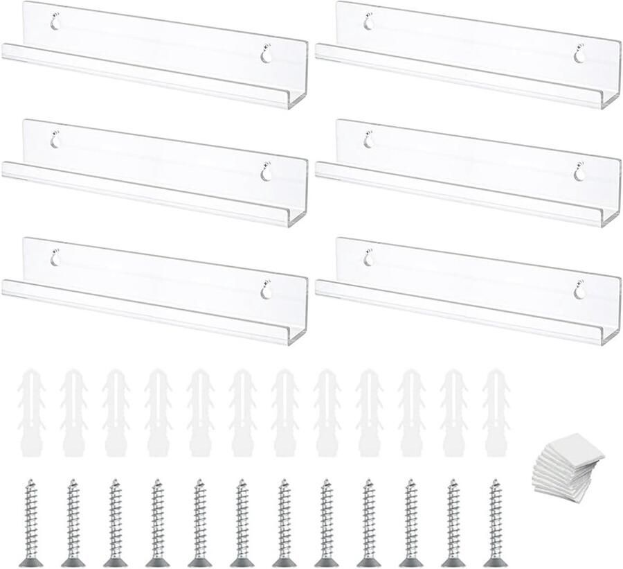 Vinylplaten Wandrek Set van 6 Acryl Wandhouder 305 x 43 x 45 cm Wandmontage Platen en Foto's Inclusief Schroeven