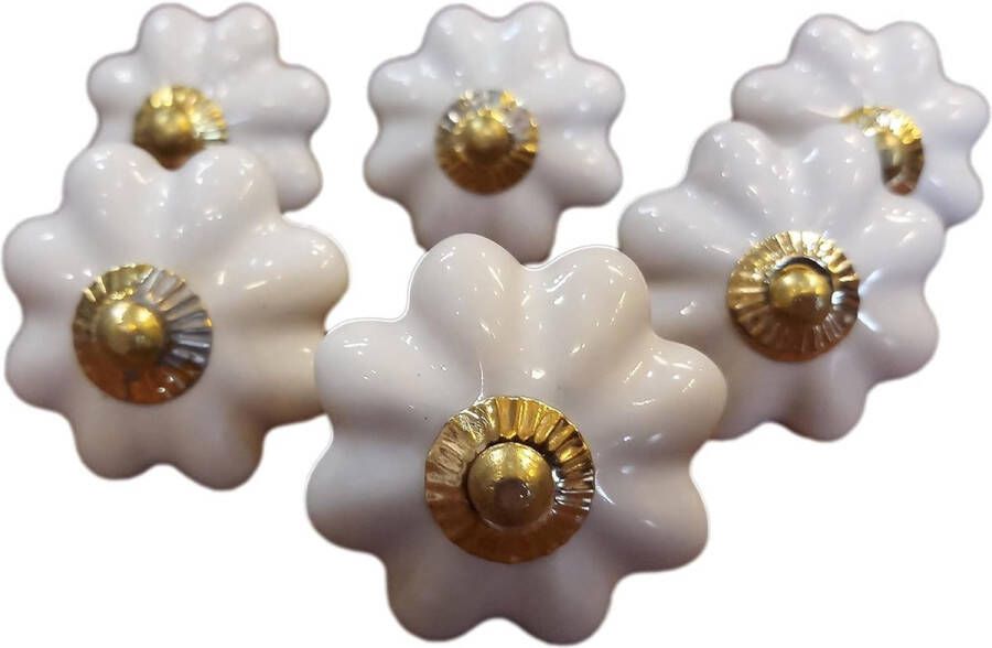 Set van 6 witte keramische knoppen kastgrepen keukenlade kasttrekker messing hardware messing fittingen