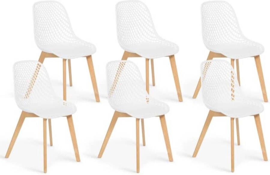 Set van 6 witte Mandy stoelen voor eetkamer