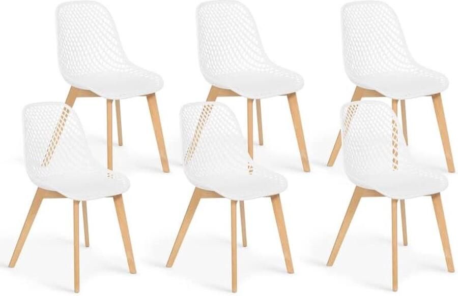 Set van 6 witte Mandy stoelen voor eetkamer