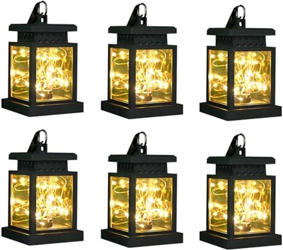 Set van 6 Zonne-Energie Lantaarns voor Buiten Waterdichte Tafel- en Hanglampen met Warme LED Sfeerlampen voor Tuin en Landschapsdecoratie