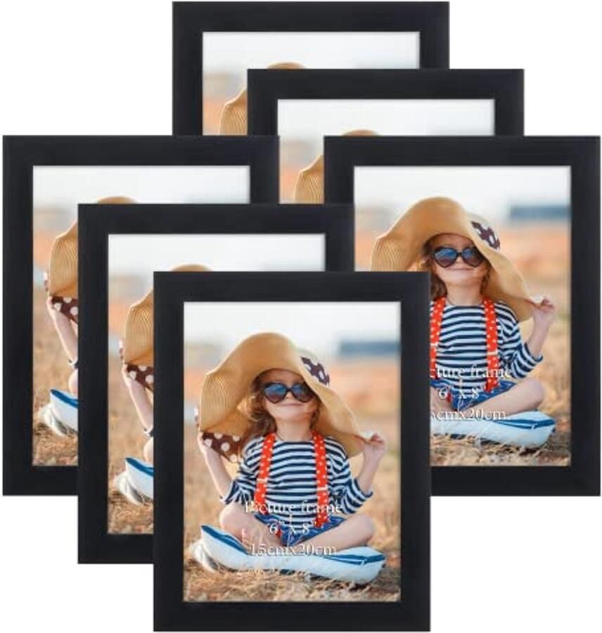 Set van 6 zwarte fotolijsten 15x20 cm voor muur en tafel Collage set