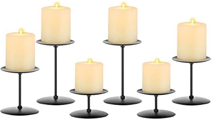 Set van 6 Zwarte Kandelaar voor Pilaren Moderne Decoratie voor Tafel en Feesten