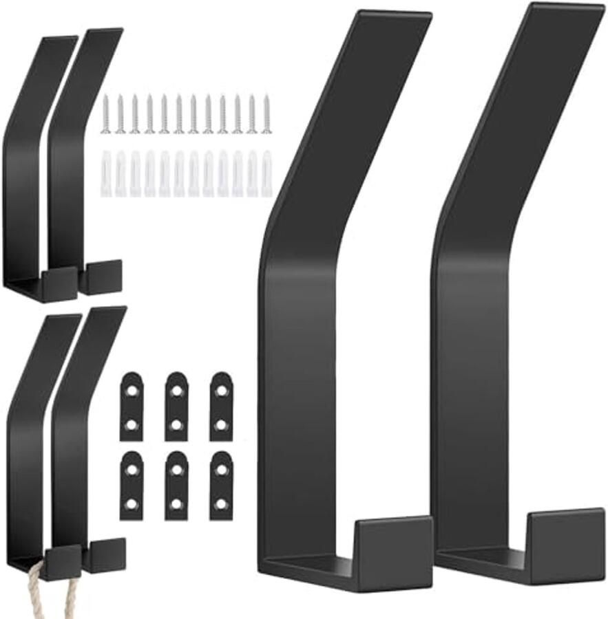 Set van 6 zwarte kapstokken wandkapstokken handdoekhaken om te boren moderne kapstokken dubbele kapstokken aan de muur voor jassen kleding sjaals handtassen en meer (zwart)