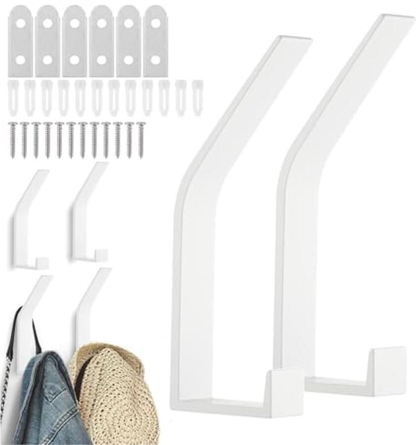 Set van 6 zwarte kapstokken wandkapstokken handdoekhaken om te boren moderne kapstokken dubbele kapstokken aan de muur voor jassen kleding sjaals handtassen en meer (wit)