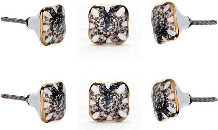 Set van 6 zwarte keramische vierkante kleine knoppen voor keukenkasten Cadia