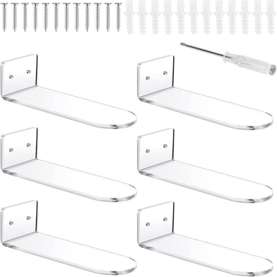 Set van 6 Zwevende Schoenenrekken voor Wandmontage Acryl Wandrek en Hangende Schoenenhouder