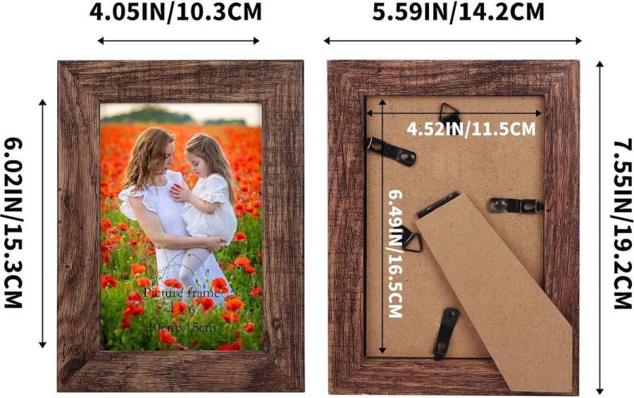 Set van 7 fotolijsten 10 x 15 cm bruin houten fotolijst voor wand en tafel geschikt voor gebruik in woningen kantoren enz