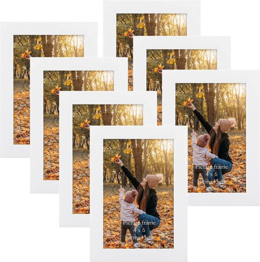 Set van 7 fotolijsten 10 x 15 cm met wit houtnerf frame wit fotolijst collage set met echt glas voor aan de muur of op tafel