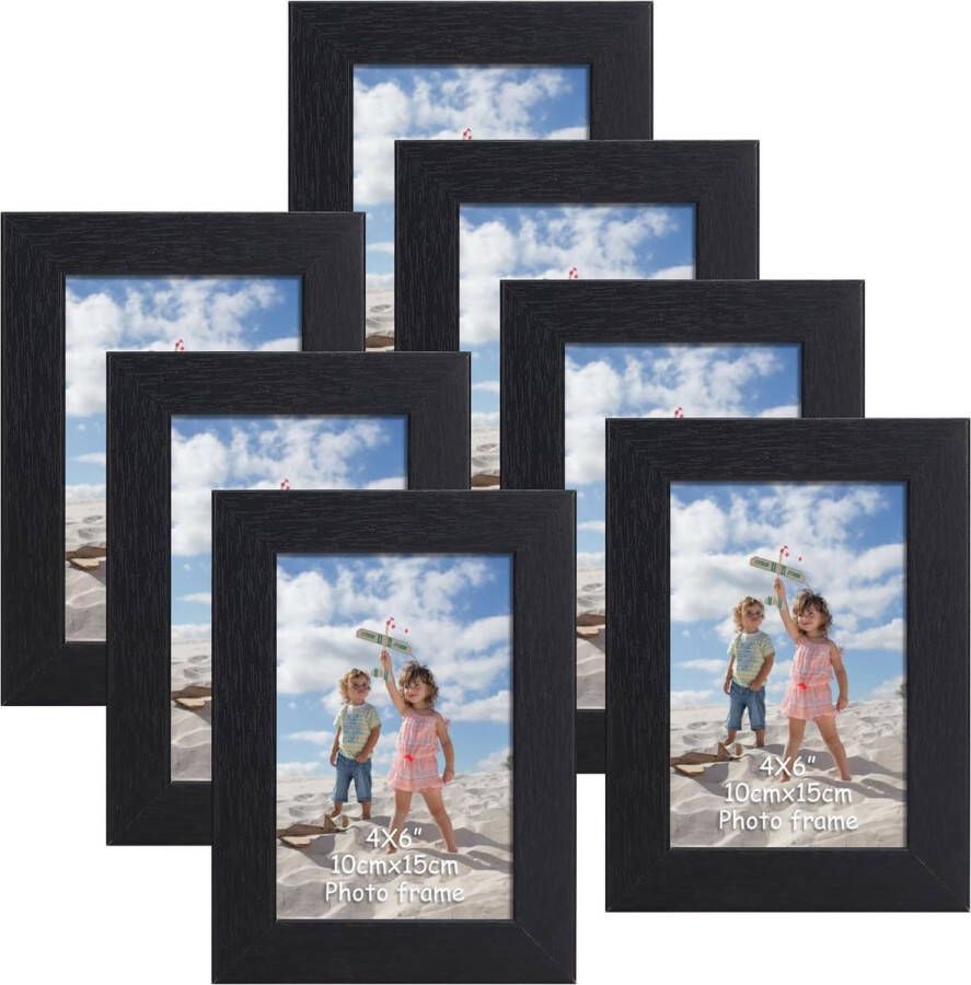 Set van 7 fotolijsten 10x15 cm zwart muur en tafel fotolijst