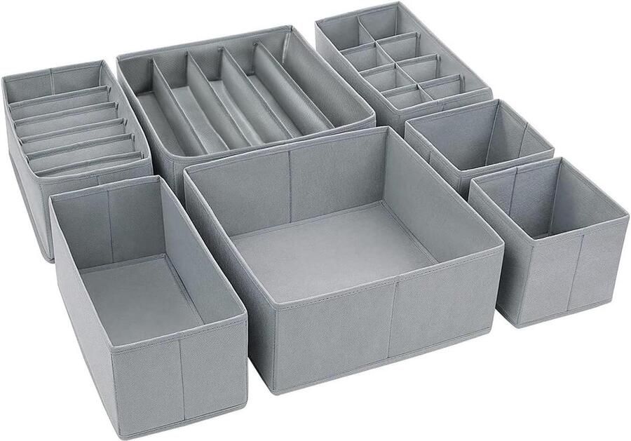 Set van 7 Opvouwbare Lade-organizers van vliesstof Grijs Ideaal voor BH s en Sokken
