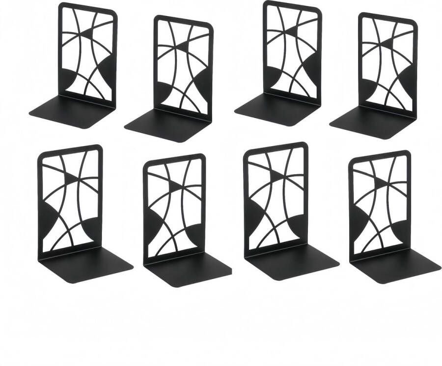 Set van 8 boekensteunen van metaal zwart zware boekensteun zwarte boekenkast met bloemmotief krasbestendig en antislip boekenkast geschikt voor boeken bibliotheken en kantoren