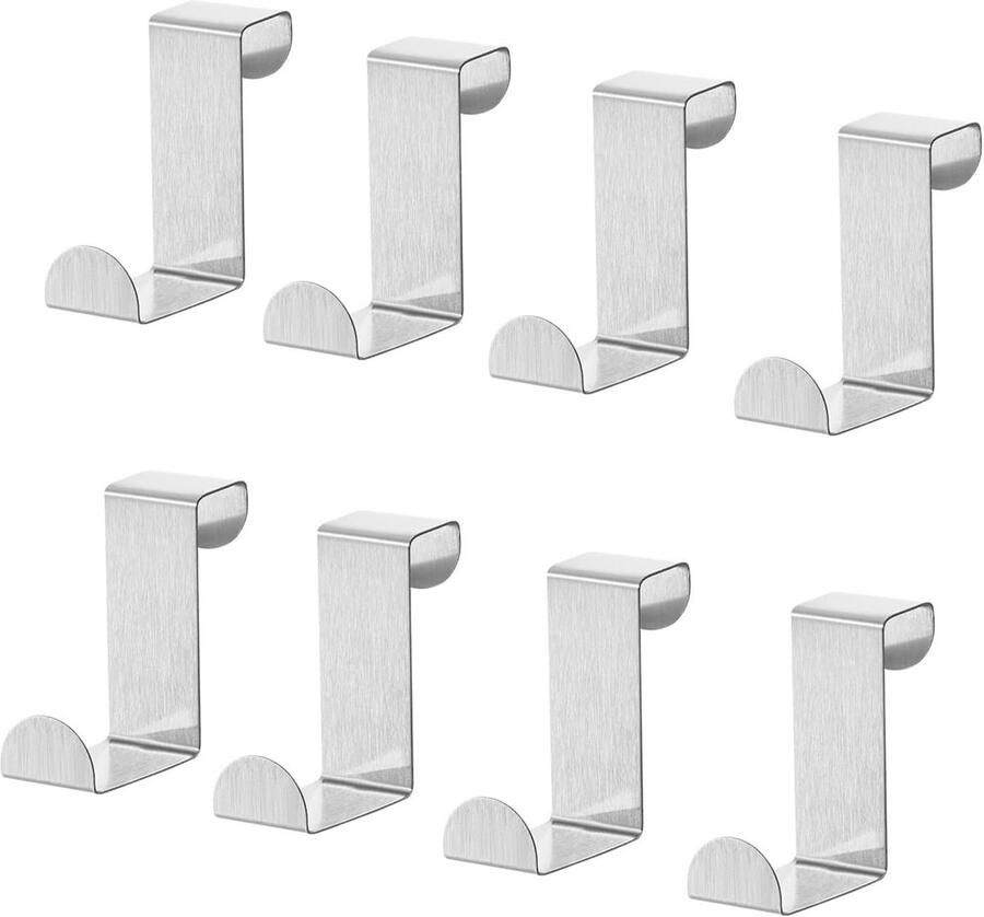 Set van 8 Deurhaken voor Ophangen Kledinghaken Roestvrij Staal Omkeerbare Haak Geen Boren Voor Kast en Kamerdeur