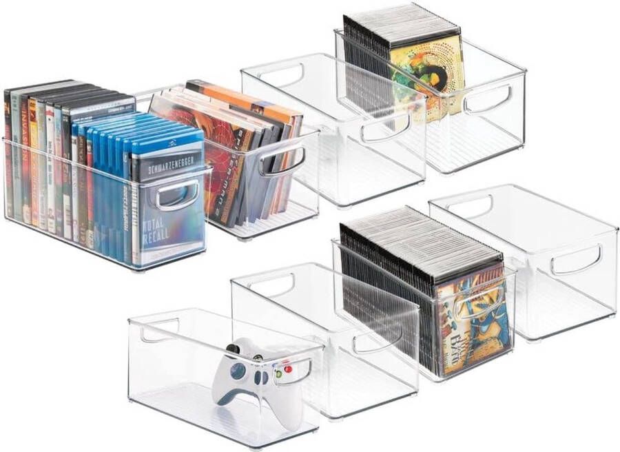 Set van 8 dvd-opbergdozen Handig opbergsysteem met handgrepen voor dvd's cd's en videogames Stapelbare plastic doos Doorzichtig