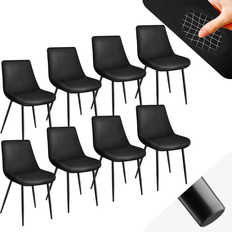 Tectake eetkamerstoelen set van 8 fluwelen gestoffeerde stoelen met rugleuning ergonomische woonkamerstoel met gevoerde fluwelen zitting comfortabele keukenstoel zwarte metalen poten zwart