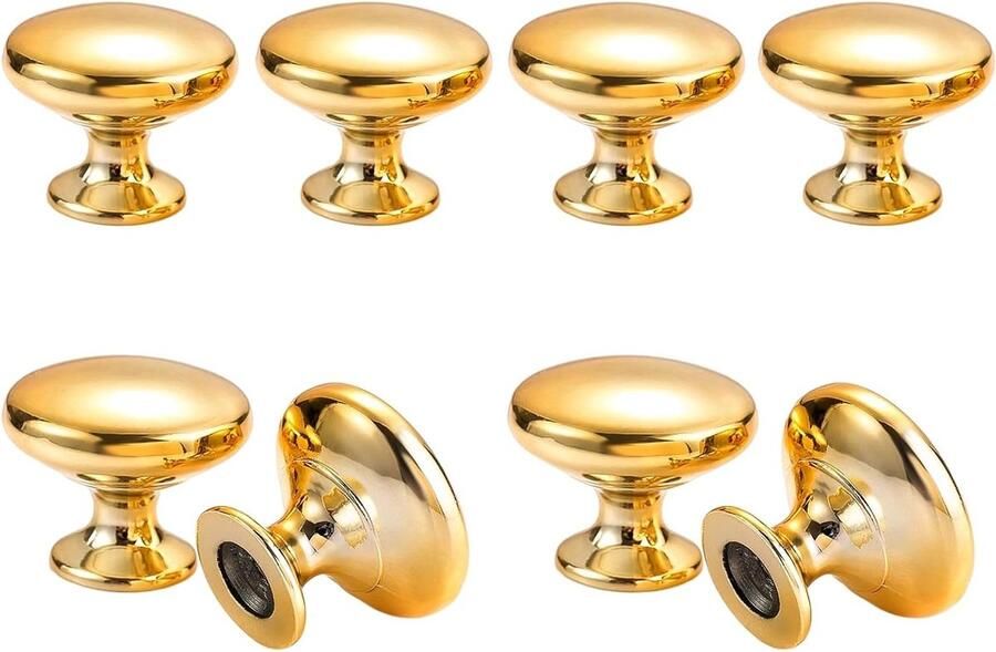 Goudkleurige ronde handgreep commode knop goud mobelgreep goud kastknoppen met schroeven ronde kastknoppen gegoten ladeknoppen van zinklegering goudkleurig verpakking van 8 stuks - Foto 2
