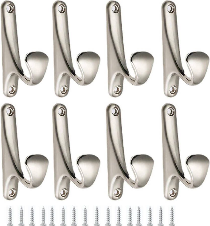 Set van 8 kapstokken moderne kapstokken metalen wandkapstokken met 16 schroeven voor badkamer keuken (zilver)