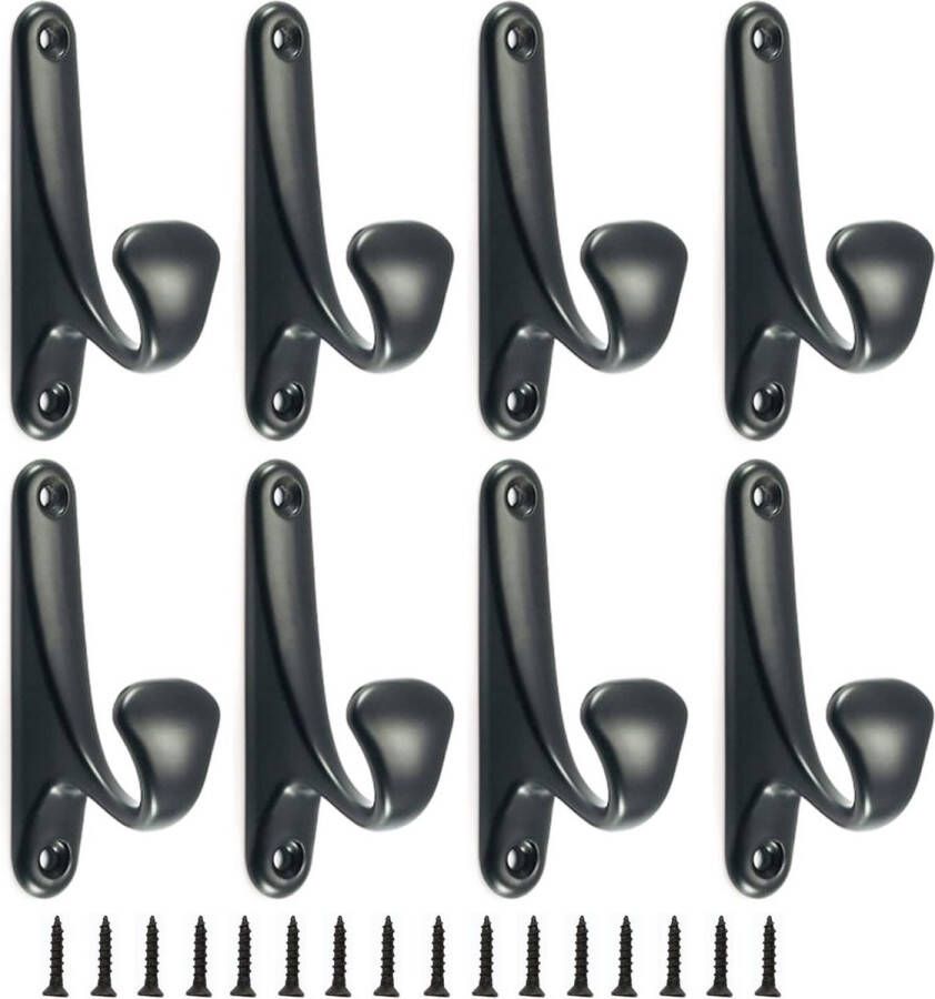Set van 8 kapstokken moderne kapstokken metalen wandkapstokken met 16 schroeven voor badkamer keuken (zwart)