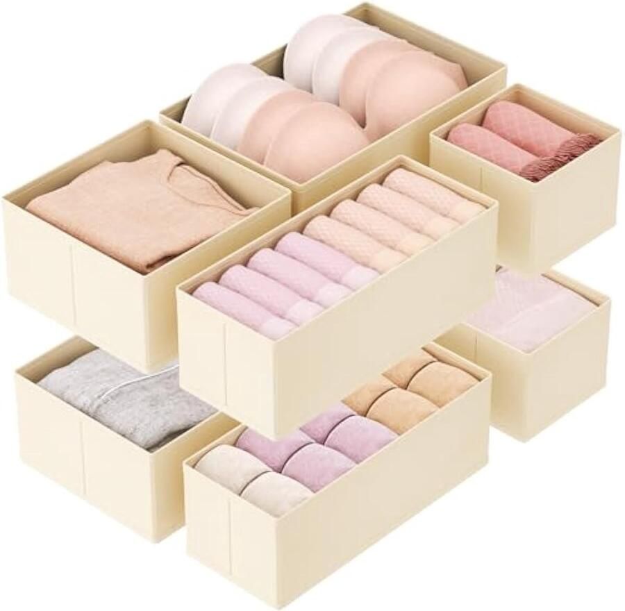 Set van 8 lade-organizer opvouwbare kledingopbergdoos stoffen ladescheider ondergoedopslag kledingkastopbergmand voor sokken stropdassen riemen Khaki