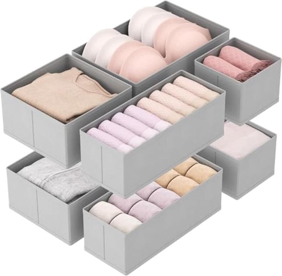 Set van 8 lade-organizer opvouwbare kledingopbergdoos stoffen ladescheider ondergoedopslag kledingkastopbergmand voor sokken stropdassen riemen grijs