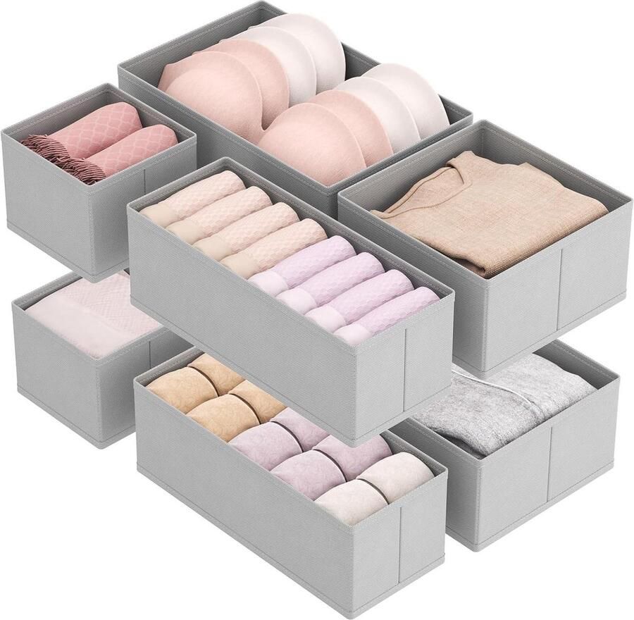 Set van 8 lade-organizer voor kledingopslag opvouwbaar 8 stuks grijs stof