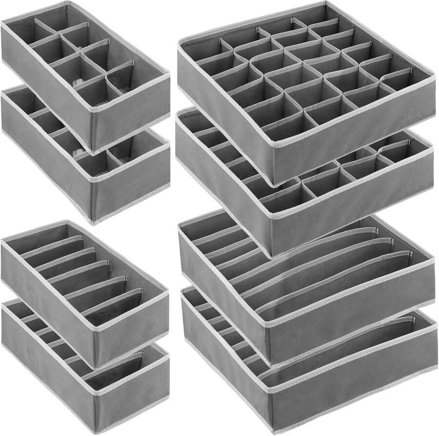 Set van 8 lade-organizers 4 maten opvouwbare stoffen opbergdoos kast grijs ondergoed kledingkast organizer stoffen boxen opslag voor beha's sokken stropdassen multifunctionele organisatieoplossingen