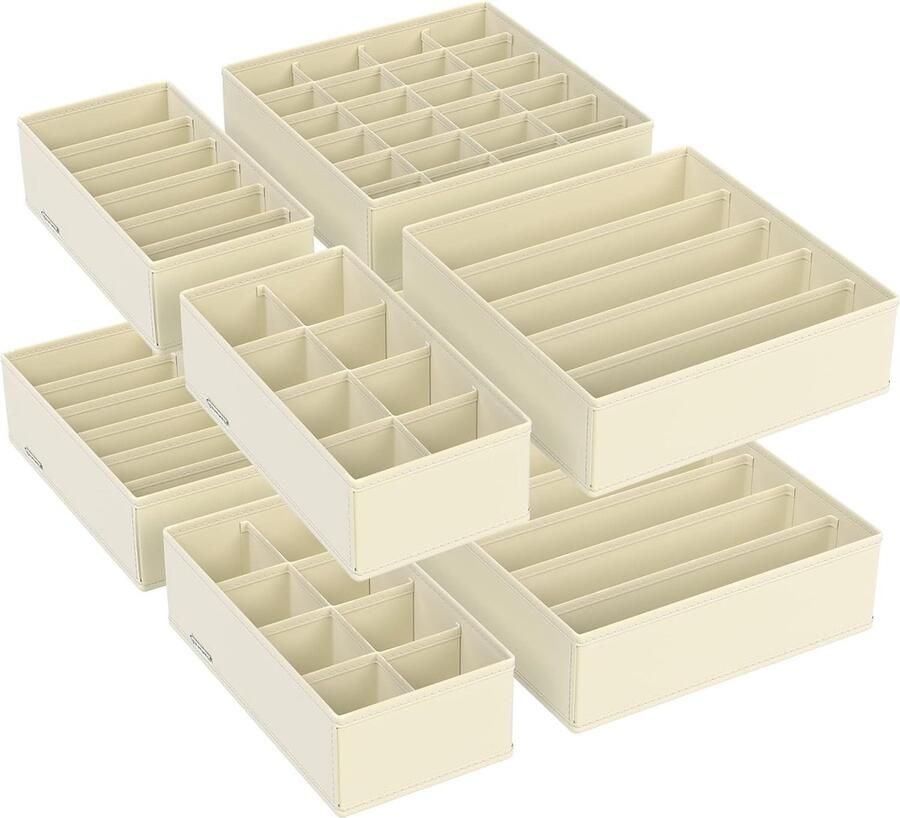 Set van 8 lade-organizers voor ondergoed ladeverdelers opvouwbaar voor beha's ondergoed sokken stropdassen stoffen opbergdozen voor kast kastplanken beige