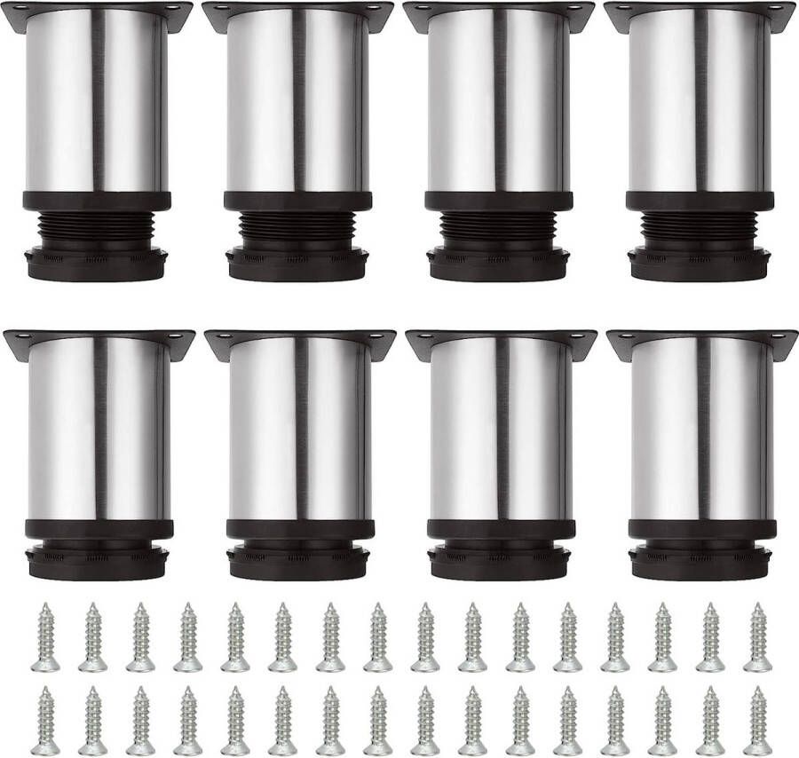 Set van 8 meubelpoten van roestvrij staal hoogte 80 mm diameter 50 mm verstelbare meubelpoten ronde tafelpoten verstelbare bankpoten voor meubels kasten tafelpoten in hoogte verstelbaar 0-10 mm