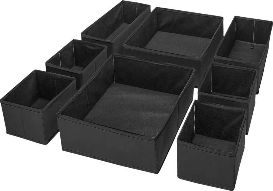 Set van 8 opbergdozen stof lade-organizer opbergsysteem voor kleding opvouwbare opbergkisten set dozen voor kledingkast slaapkamer zwart