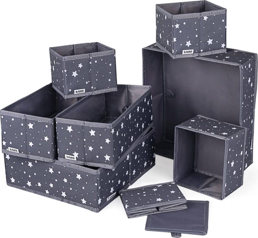 Set van 8 opvouwbare opbergdozen stoffen lade-organizer voor ondergoed garderobe-organizer in verschillende maten opbergdozen voor kasten tafels lade-organizersysteem