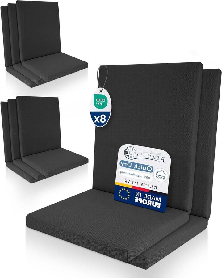 Set van 8 Premium Zitkussens voor Rugleuning 100% Waterdicht 100x50cm – Comfortabel en Anti-Slip voor Tuinstoel – Sneldrogend Antraciet